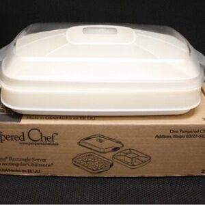 Pampered Chef White Rectangle Server with Lid Chillzanne